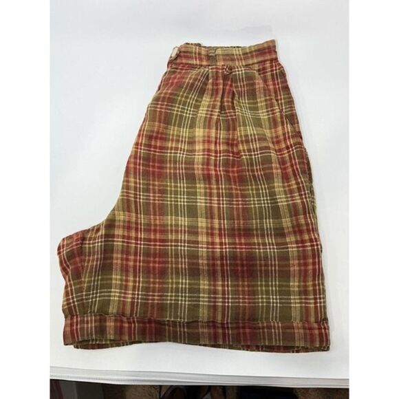 Women’s Ralph Lauren Linen Shorts Plaid Red Gold Tan‎ Linen Pleated 10 Petite - Picture 5 of 5